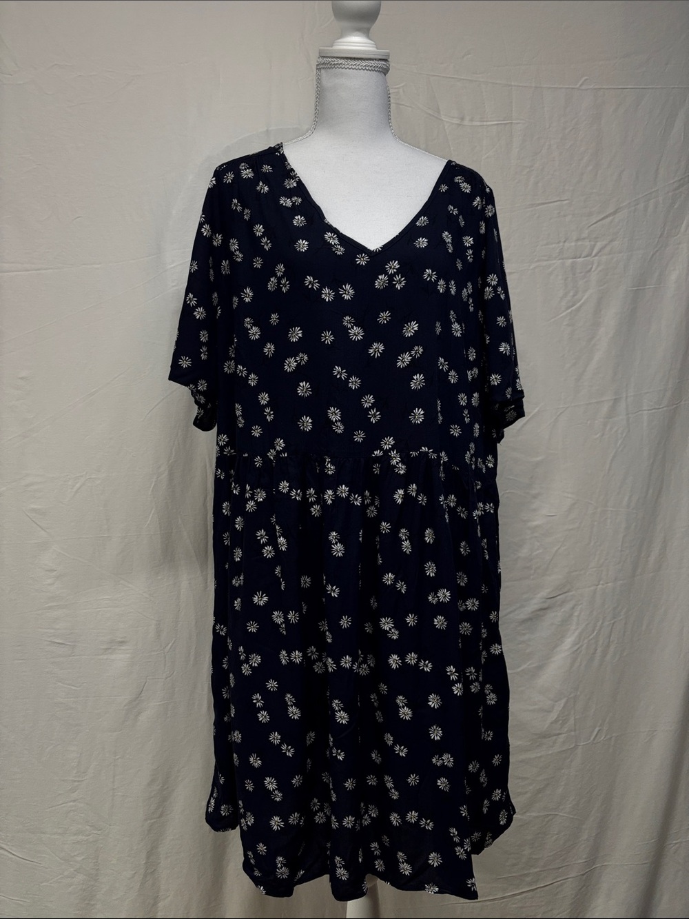 Navy Floral V-Neck Tiered Midi Dress